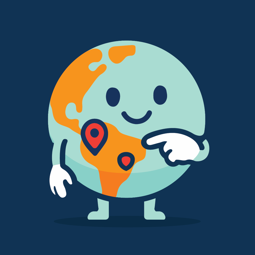 MapPal globe mascot pointing to a saved pin